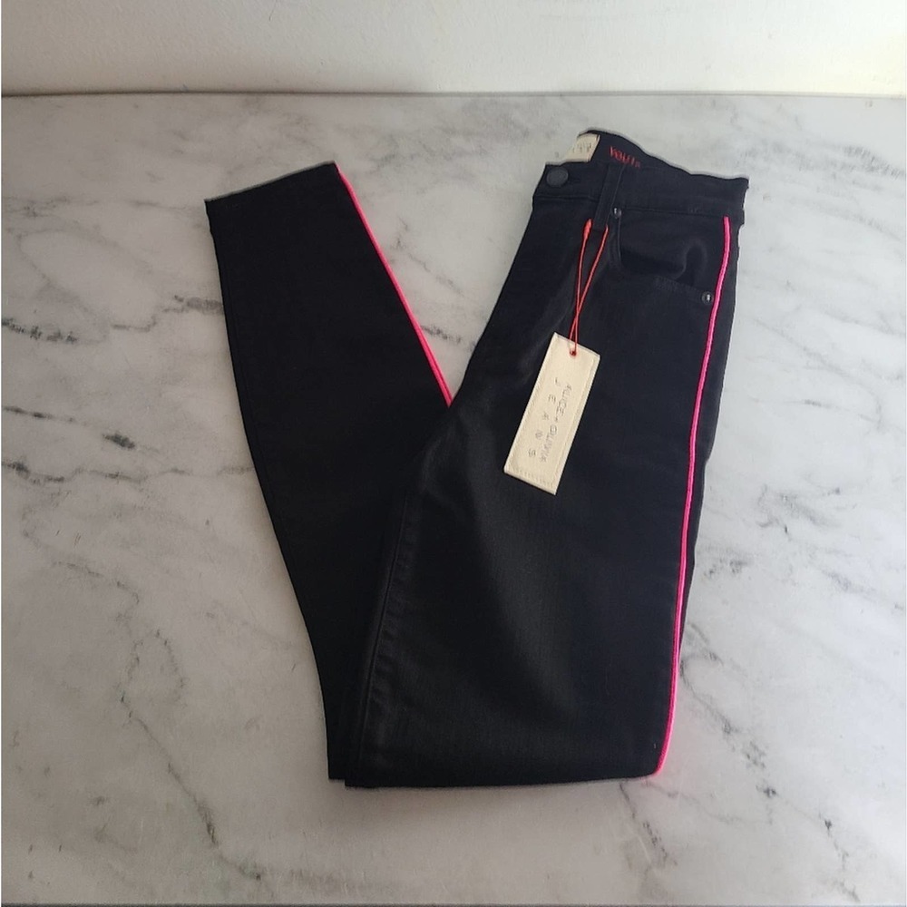 Alice + Olivia Black Skinny Jeans with Pink Trim